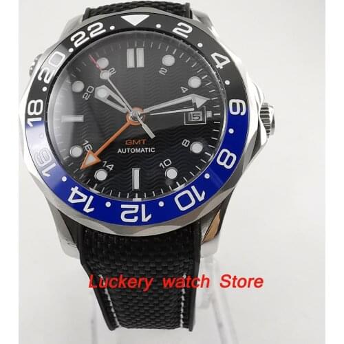 41mm no logo black dial Luminous saphire glass;black and blue Ceramic Bezel GMT Automatic movement mens watch-BA101