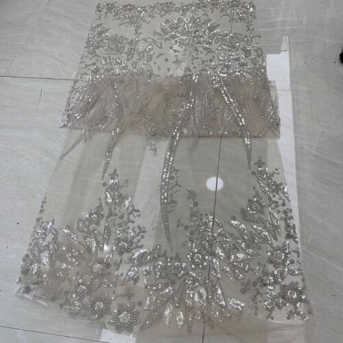 5yards/bag Silver sequin beaded fashion European and American style new high-end fabrics for wedding dress design TYN78