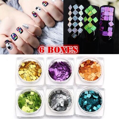 6Pcs/Set Mixed Nail Glitter Powder Sequins Colorful Nail Flakes Sticker 3d DIY Nail Sliders Dust for Nail Art Decorations Tools