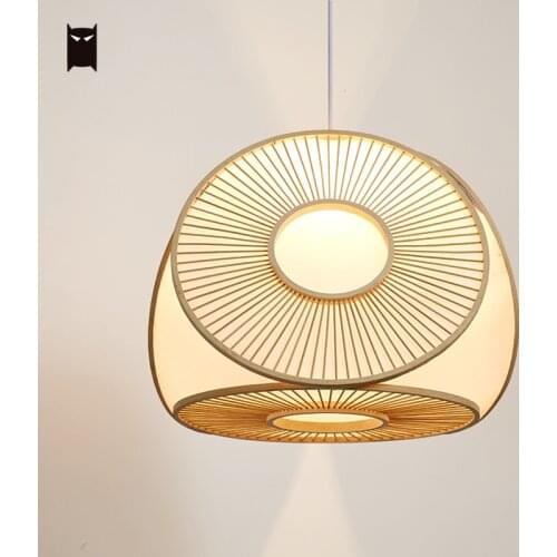Bamboo Wicker Rattan Flower Shade Pendant Light Fixture Japanese Art Decorative Nordic Style Hanging Ceiling Lamp Design Bedroom