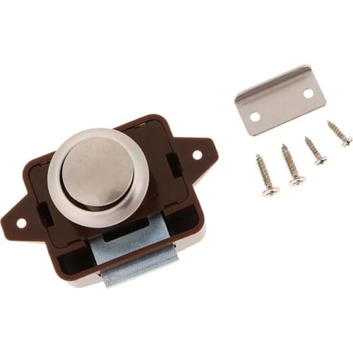 Keyless Push Button Cabinet Latch, Cupboard Push Latch Lock, RV Hardware Parts, Brass Plated