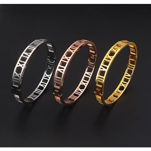 Rome Number Bangle Titanium Steel rose gold color high Quality Bangle Jewelry