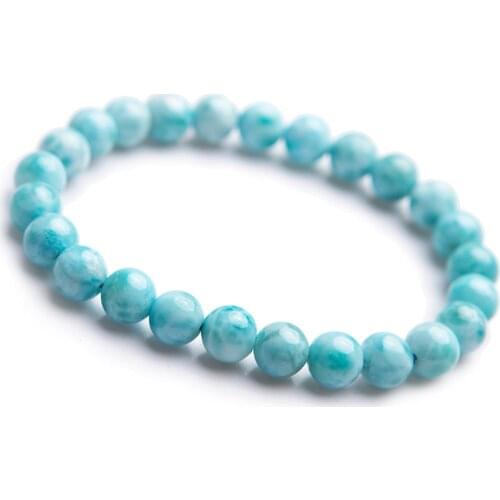 Wholesale 7mm Genuine Blue Natural Larimar Bracelet Water Pattern Crystal Round Bead Stretch Fitness Bracelet Woman Femme