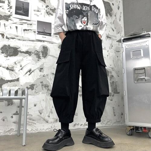 Summer dark series ins Korean mens slacks Multi Pocket overalls Harun Capris for teenagers