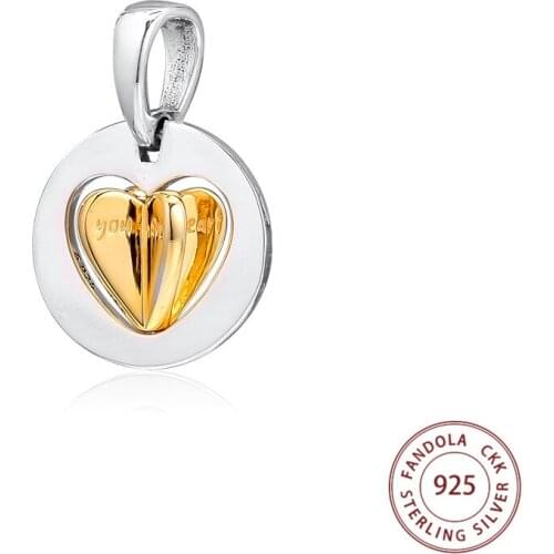 CKK 925 Sterling Silver Moms Golden Heart Charms Beads Fits Original Bracelets Women Charm for Jewelry Making perles