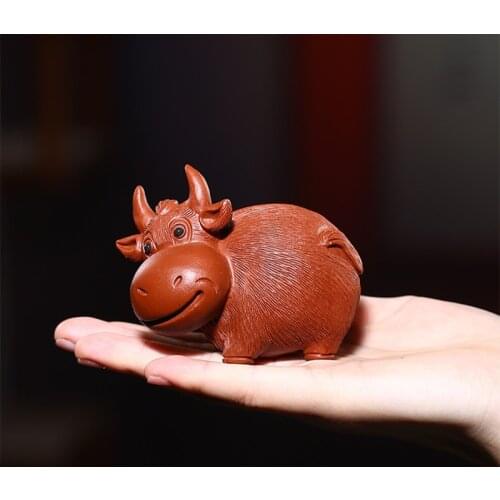 Purple Clay Handmade Tea Pets Yixing Cute Cow Tea Play Creative Teaware Kung Fu Decoration
