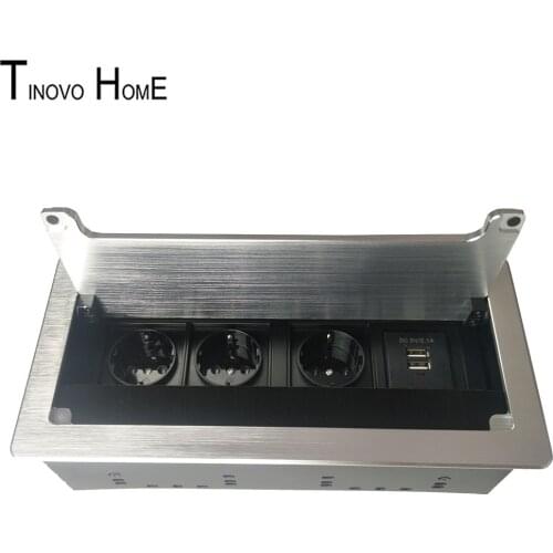 Dustproof brush socket / desktop socket / 3 European standard with USB charging information box / aluminum alloy brushed