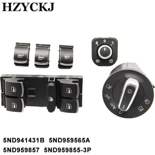 6PCS Chrome Headlight Switch (AUTO) & Window Switch for VW Jetta 6 Golf GTI 5 6 Tiguan Passat B6 B7 5ND941431B 5ND959565