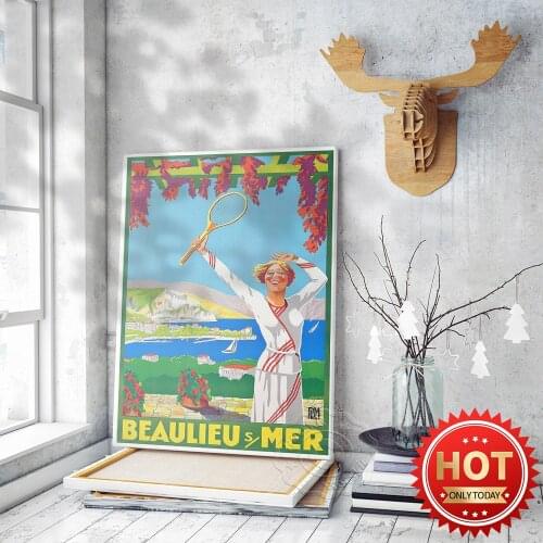 Classic Motivational Sports Advert Art Poster, 1925 Vintage Viano Beaulieu Sur Mer Tennis Mural, Wimbledon Tennis Decor Prints
