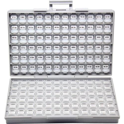 AideTek SMD 0805 Combo Kit Resistors 96x100 + Capacitors 48x50 plastic part box lable RC0805