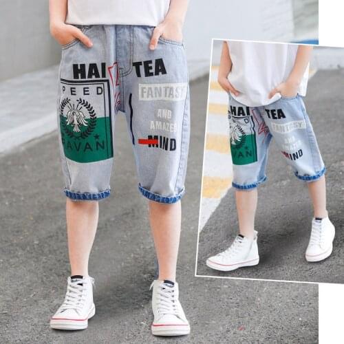 Boys short pants childrens denim clothes 2020 new summer boys knee length leggings big kids casual 100% cotton printed trousers