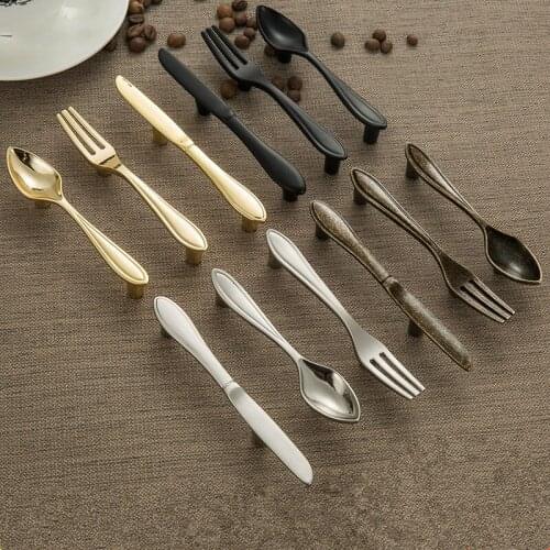 Creative Handle Knife And Fork Spoon Handle Tableware Wardrobe Door Knob Kitchen Cabinets Pulls Household Hardware
