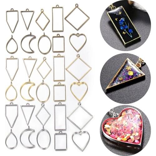 10pcs Metal Geometric Frame UV Epoxy Resin Mold Tools for Jewelry Making Heart Oval Round Pendant Charms Accessories Crafts DIY
