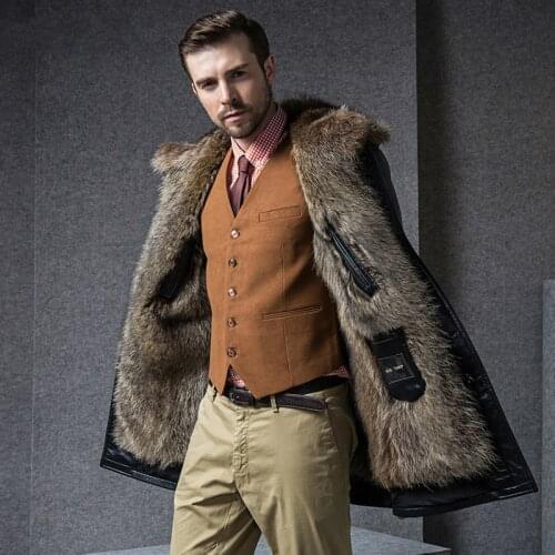 Genuine Leather Jacket Men Winter Real Fur Coat Natural Raccoon Fur Liner Sheepskin Coat Hooded Warm 2020 6066 KJ3634