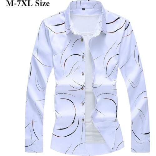 2021 Autumn New Mens Printed Shirt Fashion Casual White Long Sleeve Shirt Male Brand Clothes Plus Size 5XL 6XL 7XL