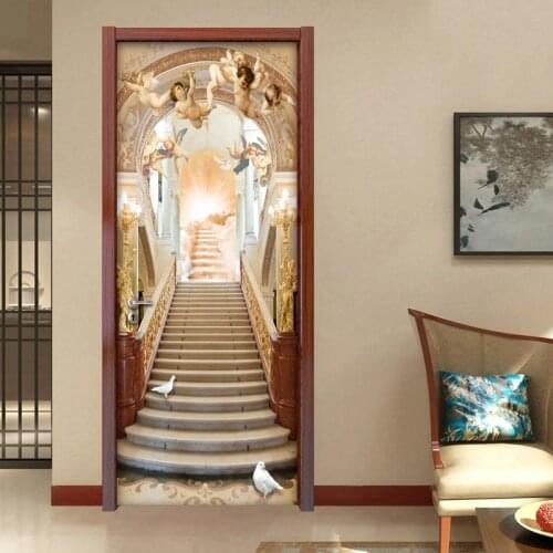Angel Stairs European Style 3D Mural Wallpaper Hotel Living Room Bedroom Door Sticker Home Decoration PVC Vinyl Wallpaper Roll