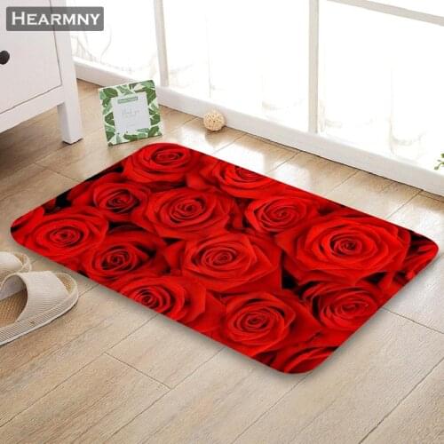 Customizable Red Rose Doormat Floor/Bath/Kitchen/Beach Mat Flannel Sponge Fabric 3D Printed Shaggy Decoration For Bedroom