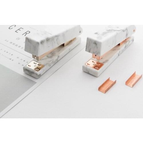 New arrivals Fashion Stapler Rose Gold Marble Printing Stapler Manual Staples For Office Student School Home Stationery