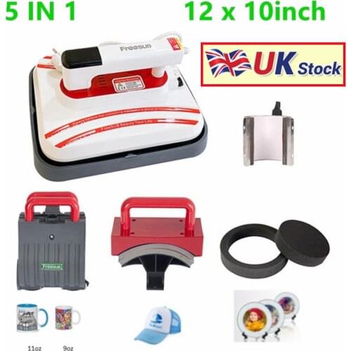 5 in 1 Portable Iron DIY T-shirt Heat Press Transfer Printing Machine With Mug and Cap Heater,12 x 10inch