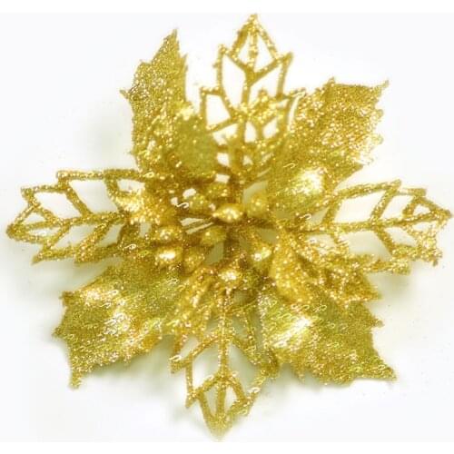 Navidad 10pcs 5pcs 9cm Christmas Hollow Glitter Simulation Flower Christmas Tree Decoration Xmas Gift New Year Supply Home Decor
