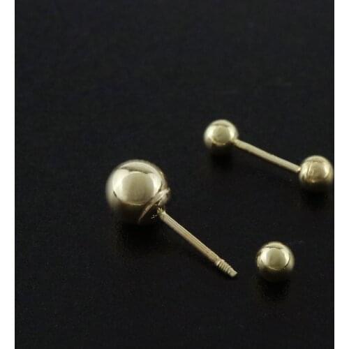3-5MM Solid 14K Gold Simple Round Screwed Lock Ball Studs Earrings 1705068