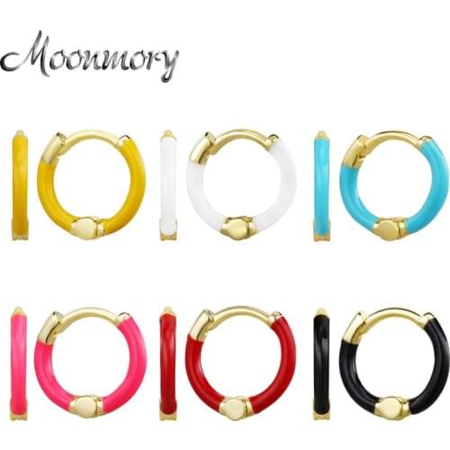 Moonmory 100% 925 Sterling Silver Multi-colored Enamel Hoop Earrings For Women European Fashion Jewelry Wholesale Christmas Gift