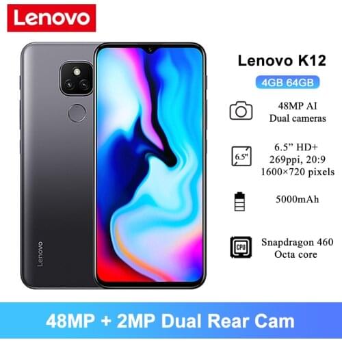 Lenovo K12 Android 10 Smartphones 6.5'' 4GB 64GB Snapdragon 460 Octa Core 5000mAh Battery 48MP AI Rear Camera Mobile Phone