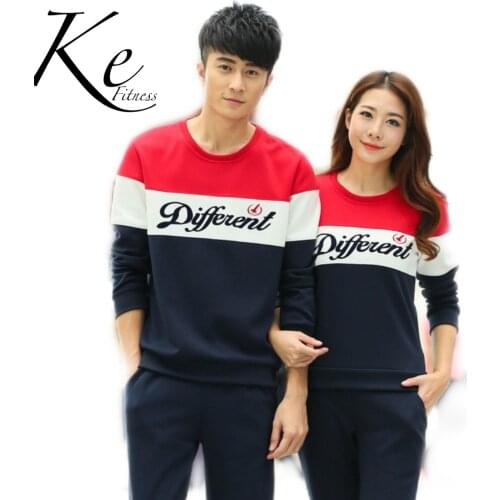 KE Spring new couple outdoor sports running suit men women wear Korean leisure round neck sweater fashion tracksuit