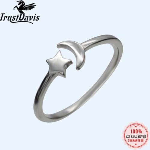 Trustdavis Genuine 925 Sterling Silver Fashion Jewelry Star Moon Adjustable Ring For Women Wedding Party Ring Jewelry Gift DS200