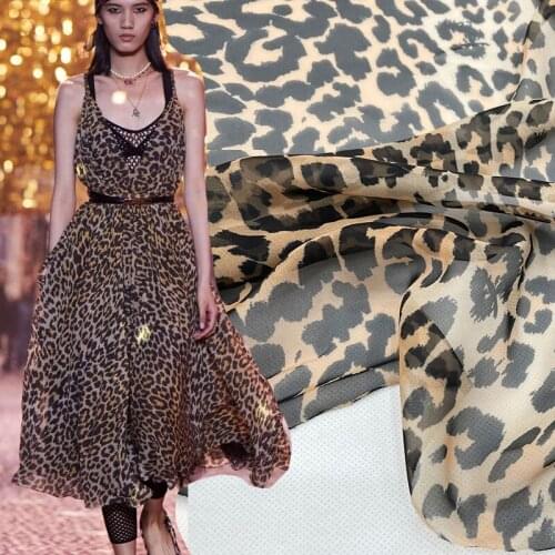 145cm Width Fashion Leopard Printed Thin Chiffon Fabric For Women Summer Dress Blouse Pants DIY Cloth Sewing Material