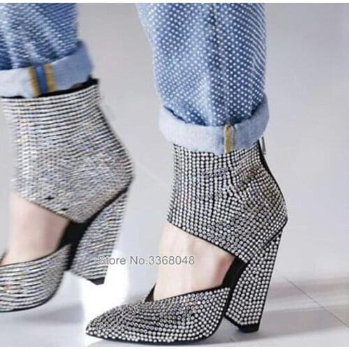 2020 Fashion Bling Rhinestone Studded Sandal Boots High Heels Women Transparent Wedges Pumps Female T-Stage Sandalia feminina