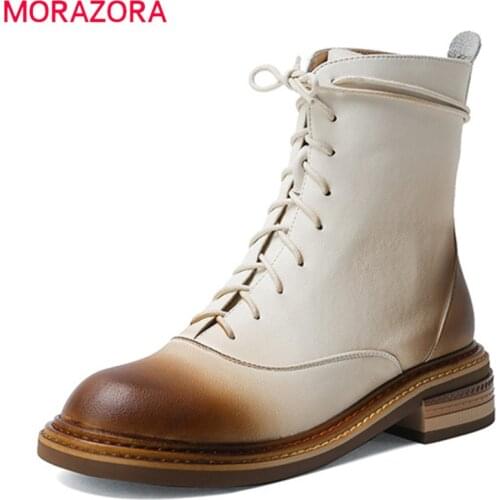 MORAZORA 2020 Big size 34-42 fashion women boots genuine leather boots low heel round toe autumn winter ankle boots