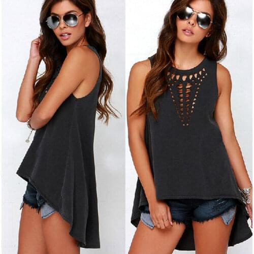 Plus Size New Stylish Women Retro Sexy Hollow Out Casual Tanks Vest Top Sleeveless Tops Casual Womens Long Tank Tops