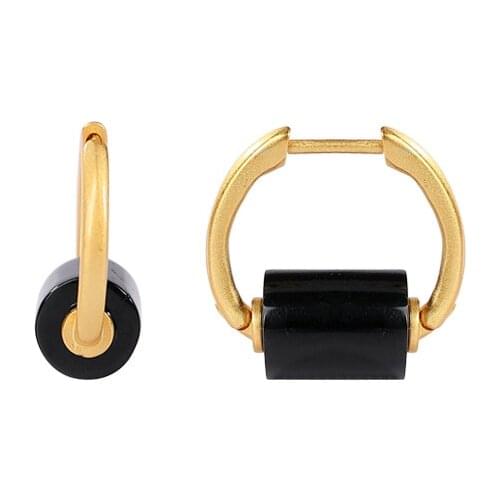 S925 sterling silver gold-plated natural Hetian jade dark jade ear clip barrel beads womens ear clip eardrop earring