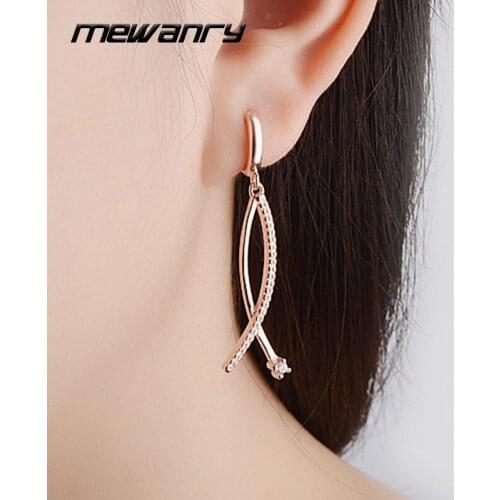 Mewanry 925 Sterling Silver Drop Earrings for Women Trend Elegant Creative Zircon Bride Party Jewelry Birthday Gifts Wholesale