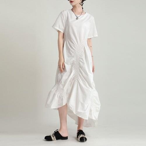 2021 New Summer Casual Ladies Dresses White Loose High Quality Women Dress Irregular Fashion Elegant Female Dress T31