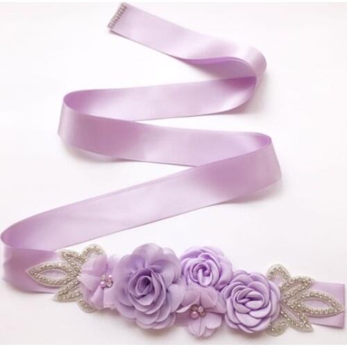 Rose Flower Pearl Bride Wedding Dress Belt Party Bridesmaid Dress Pregnant Woman Flower Belt Party Photo Purple