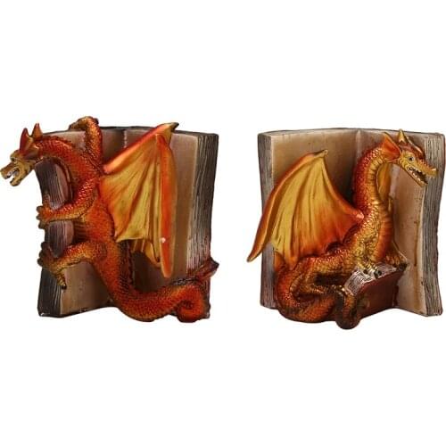 1Pair Resin Dragon Statue Sculpture Home Decor Funny Dragon Bookends Desktop Bookend for Home Office Bookshelf Decor