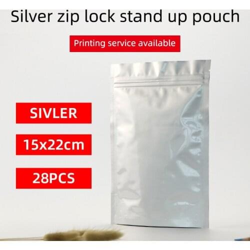 15x22cm 28pcs stand up pouch with zipper silver aluminum foil zip lock bag resealable tea coffee food packaging bag