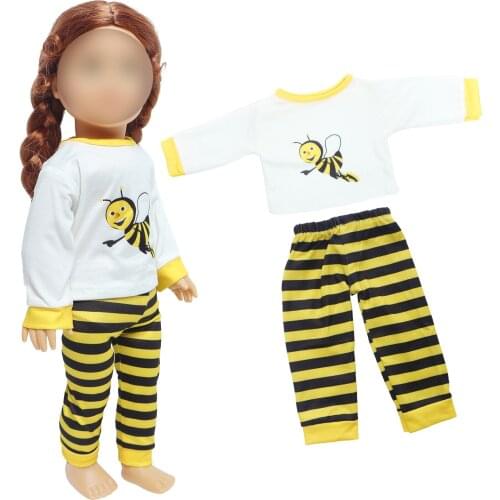 2Pcs/Set Handmade Animals Shirt Tops + Stripe Trousers Outfit Accessories Clothes for American 18 Inch Girl Doll Toy