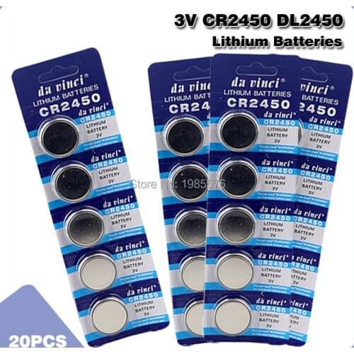 20PCS Button Battery CR2450 Electronic Lithium Coin Cell Batteries 3V KCR2450 5029LC LM2450 Watch Toy Remote
