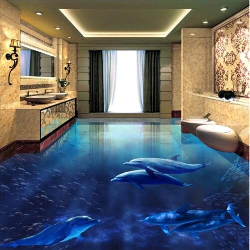 Beibehang Large Custom Flooring Dolphin Underwater World 3D Stereo Bathroom Living Room Waterproof Floor Painting