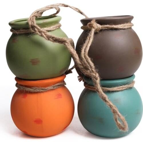 4PCS Ceramics Hanging Flowers Pots Retro Levitating Plant Planters Vase Home Balcony Wall Succulents Hang Can Garden Decoration