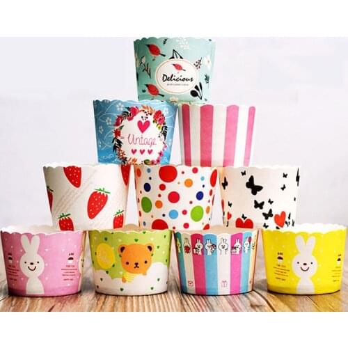 50PCS/pack High Temperature Resistant Paper Cup Cake Tray DIY Party Baking Decoration Supplies