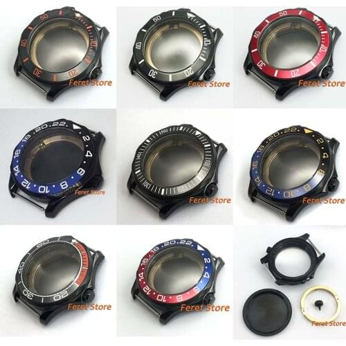 Bliger 41mm Black PVD stainless steel sapphire glass fit ETA 2836 Miyota 82 DG3804 ceramic bezel watch Case