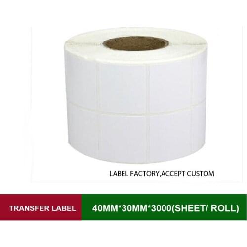 40*30mm double row transfer label sticker 3000 sheets per roll direct thermal bar code adhesive paper supply custom order