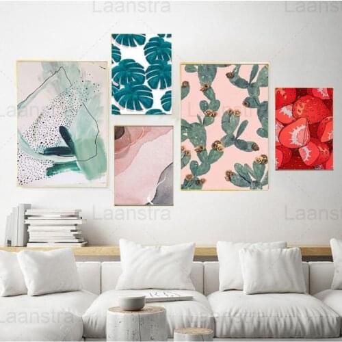 Nordic Canvas Poster Watercolor Painting Tropical Plant Cactus Strawberry Wall Art Picture Printing Living Room Mural Home Decor