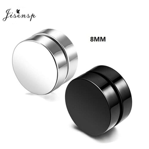 Jisensp Fashion Design 1 Piece K-pop Punk Magnet Magnetic Earrings Geometric Round Stainless Steel Earrings for Women Girls Gift