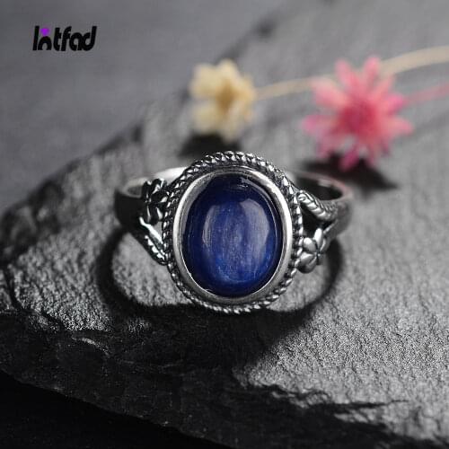 Natural Kyanite Rings Flower Shaped 925 Sterling Silver Ring Jewelry for Women Birthday Gift Fashion Fine Jewelry