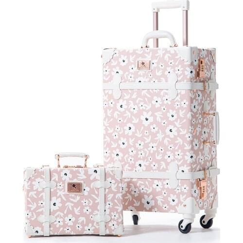 UNIWALKER 2 Piece Vintage Luggage Set 20-26inch Carry on Women Suitcase with 12inch Cosmetic Train Case